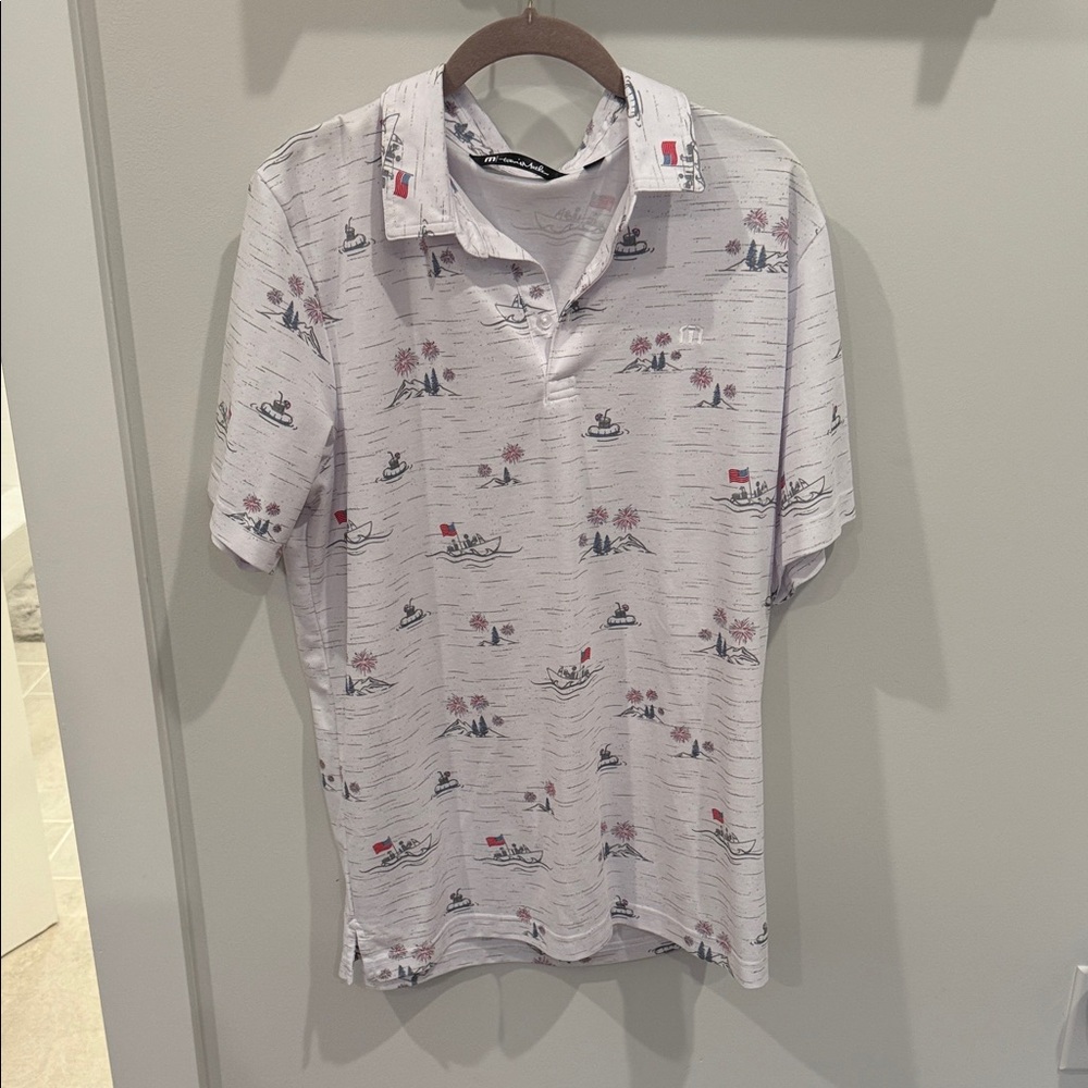 Travis Mathew White Nautical Print Polo